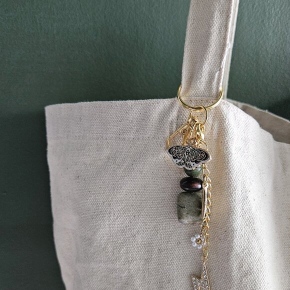 Handmade Earthy Keychain with Natural Stone Beads, Lightning Bolt Charm & Butter - Picture 6 of 7